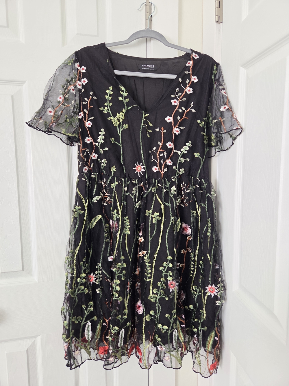 Embroidered Black Floral Mesh Dress